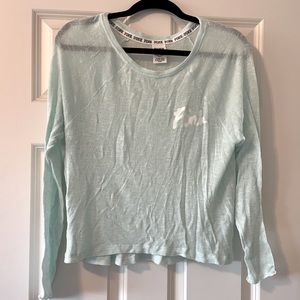 Mint knit Victoria’s Secret boxy cropped t-shirt with 3/4 length sleeves
